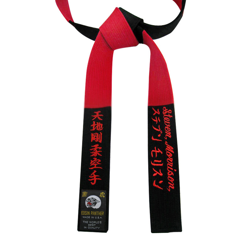 Black & Red Master Panel Belt with Three-line Embroidery